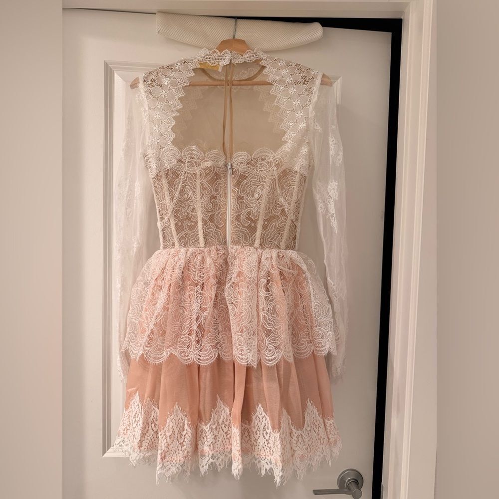 NWOT BRONX AND BANCO Daphne Ivory blush Long Sleeve Mini Bridal Dress, M - Picture 7 of 16